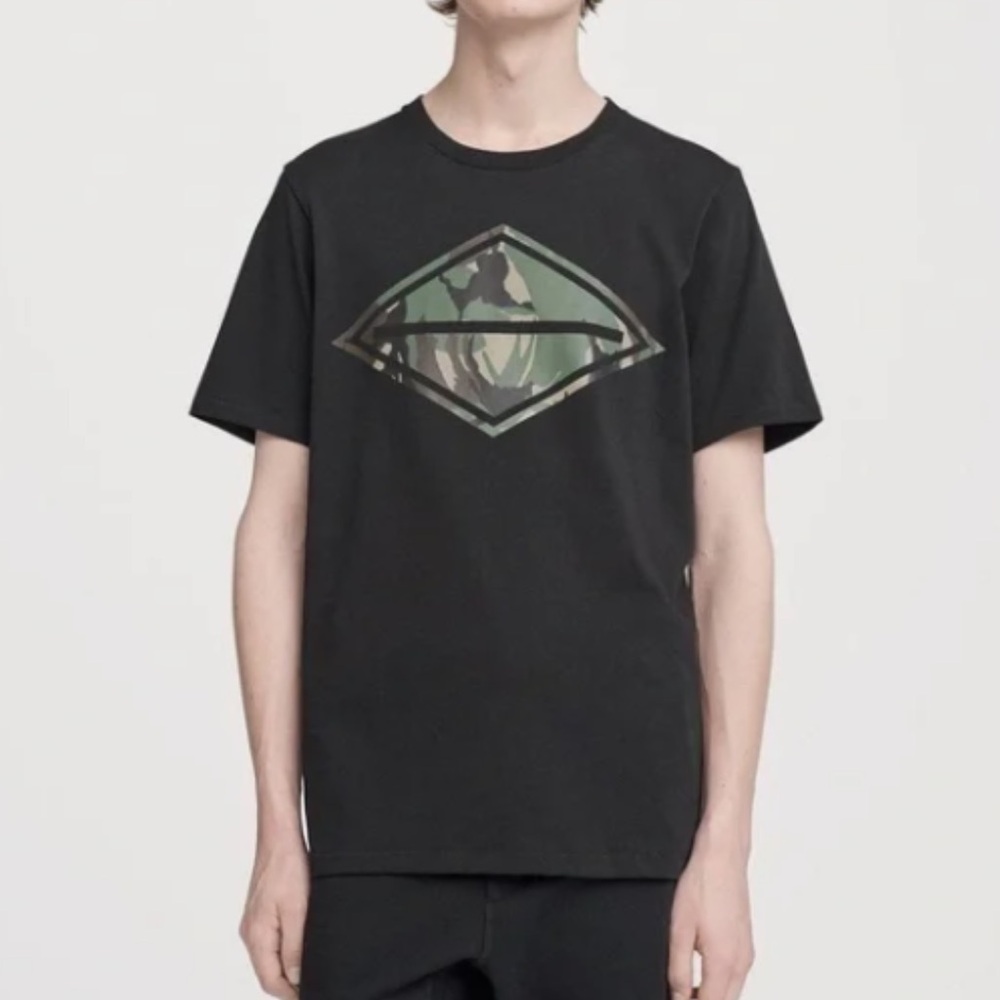 RAG & BONE Camo Diamond Graphic Tee 100% COTTON in Black Mens Size XL